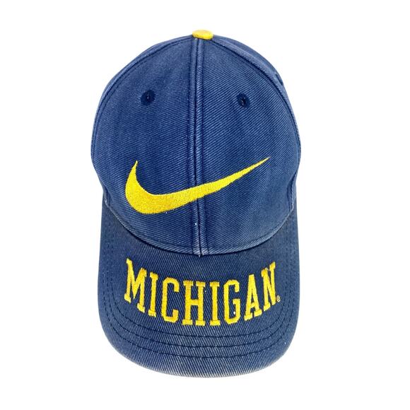Vtg 90s Nike Michigan Wolverines Blue Yellow Swoosh Logo Spellout Snapback Hat - Picture 2 of 10